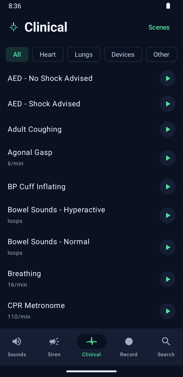 Polara Sim clinical sounds screen